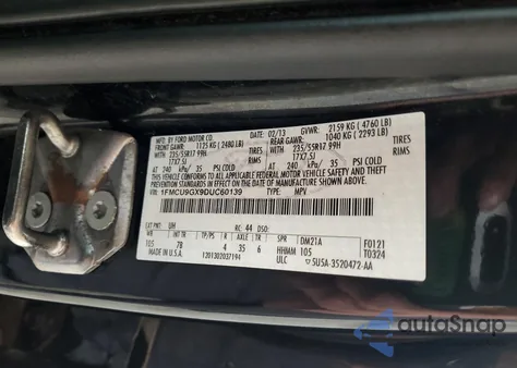2013 Ford Escape Se from USA, damaged, VIN 1FMCU9GX9DUC60139